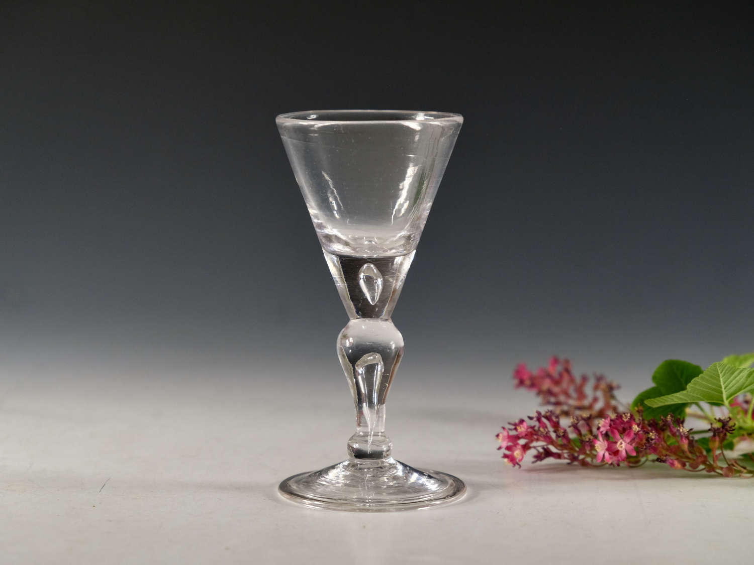 Antique glass baluster wine glass English c1725