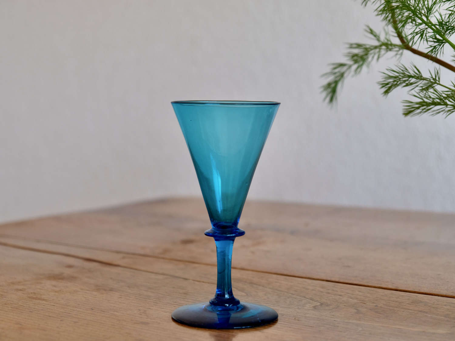 Antique glass  Kingfisher blue wine glass English c1850