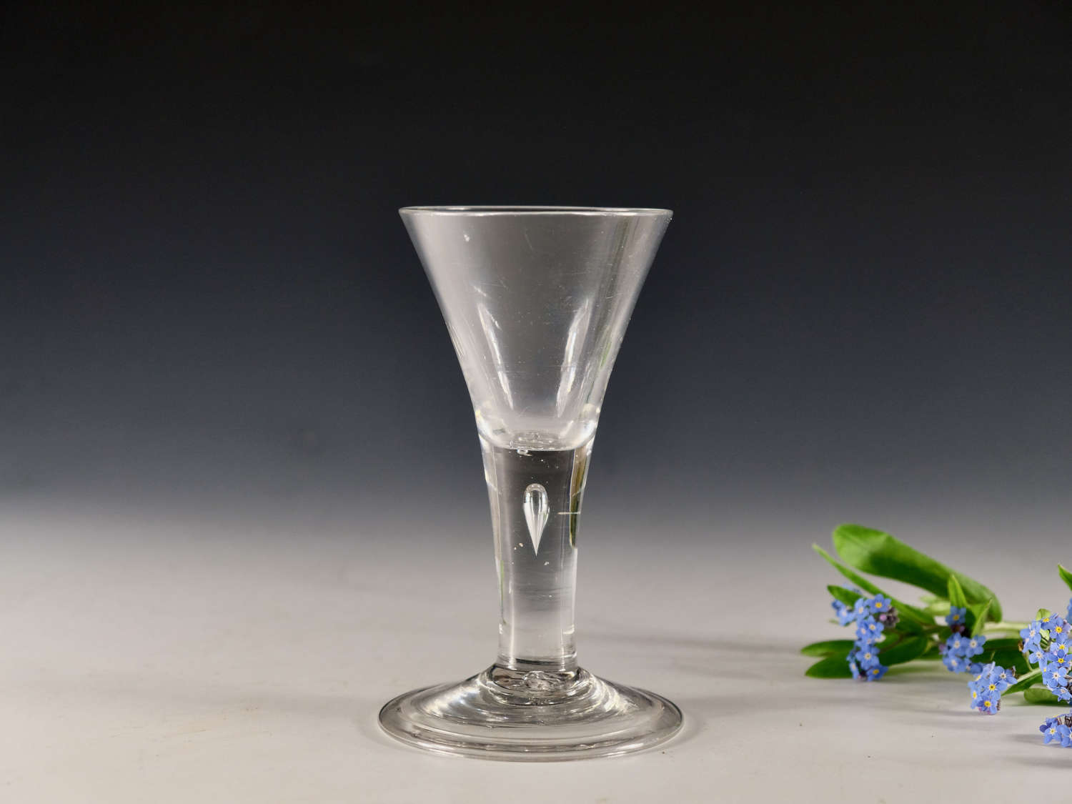 Antique glass plain stem wine glass English c1740-50