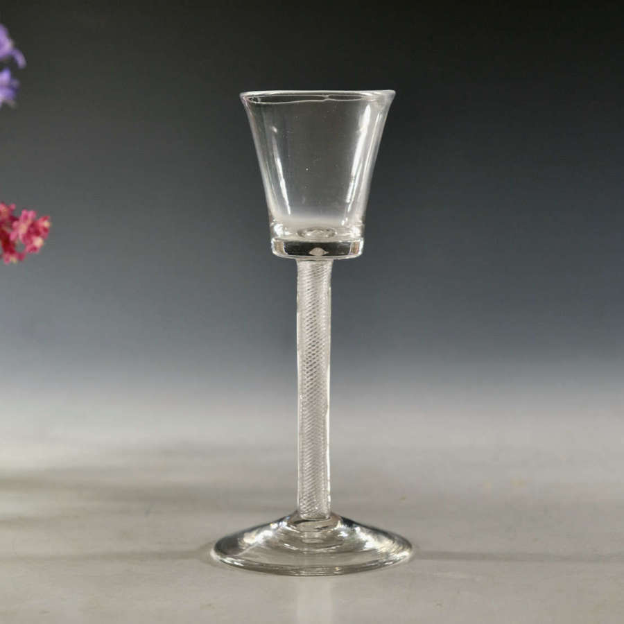 Antique glass multi spiral air twist wine glass English c1755