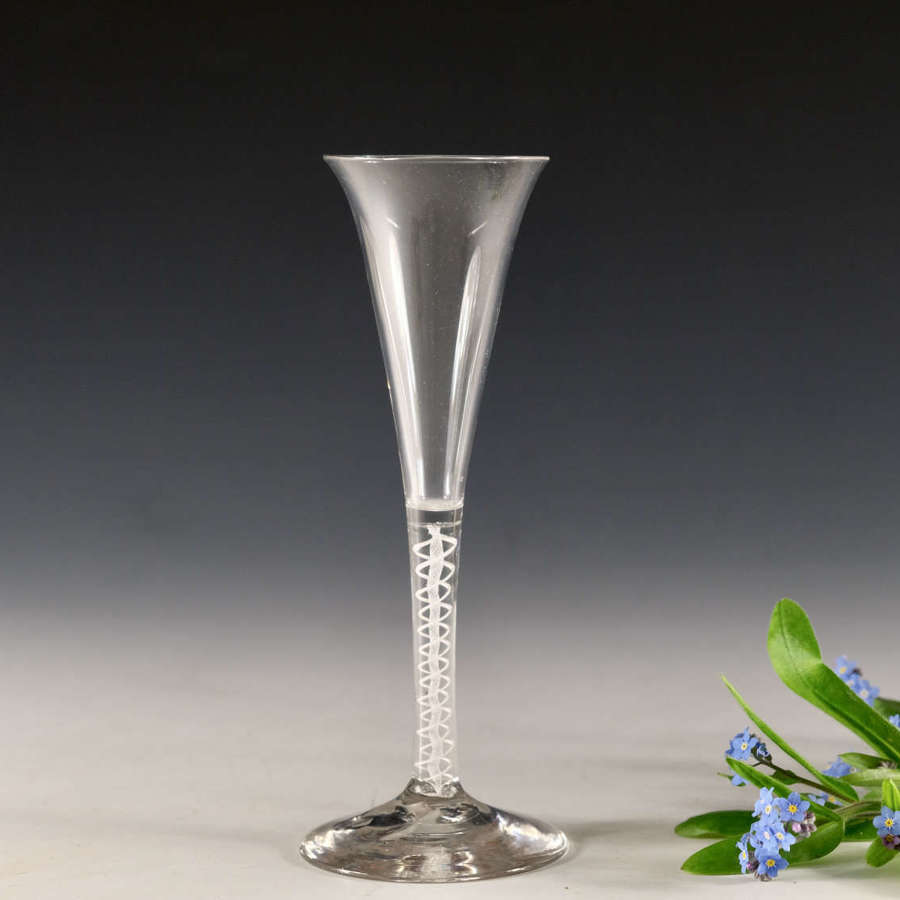 Antique glass opaque twist wine flute English c1765