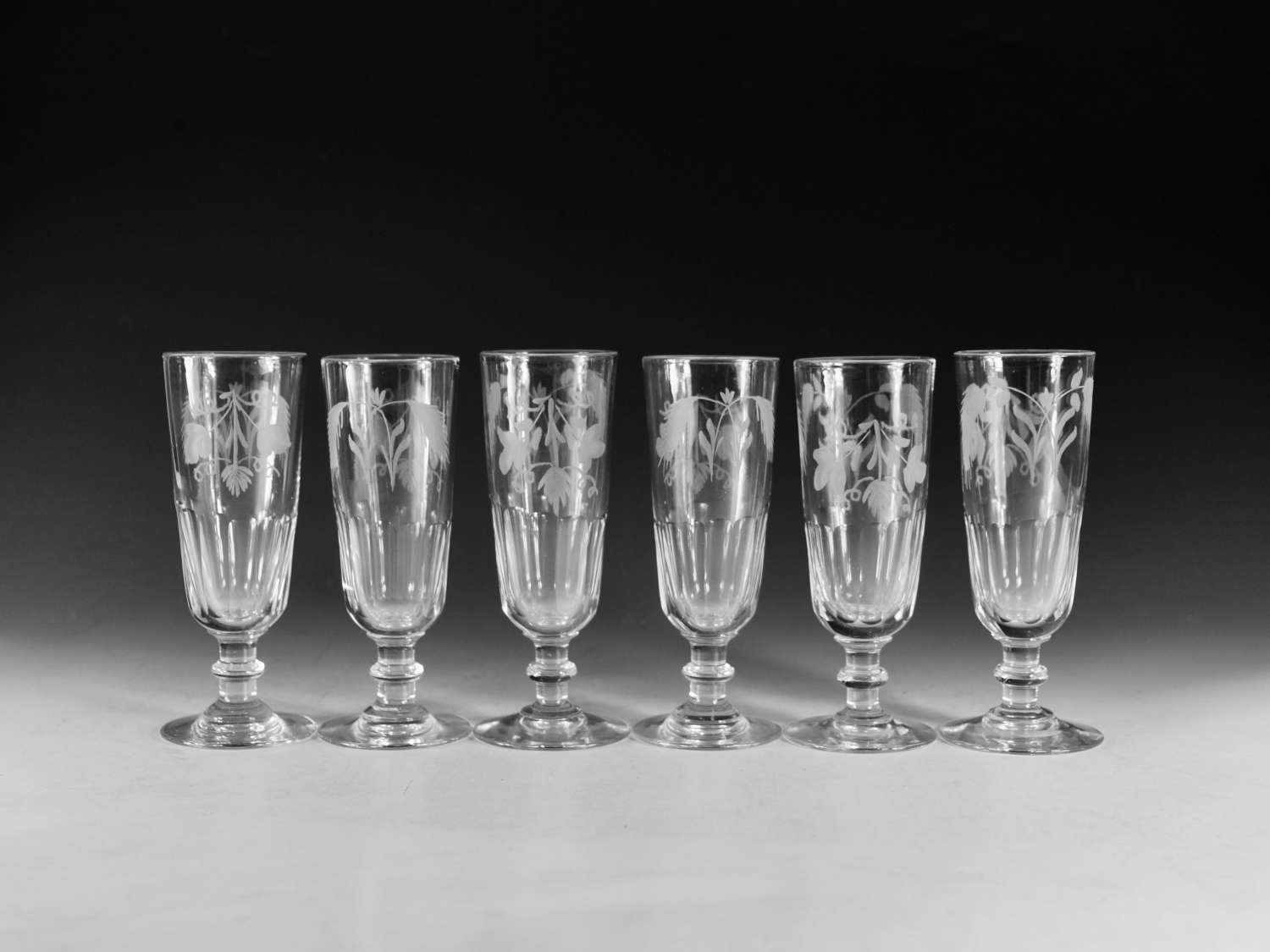 Antique glass set of six ale glasses English c1860