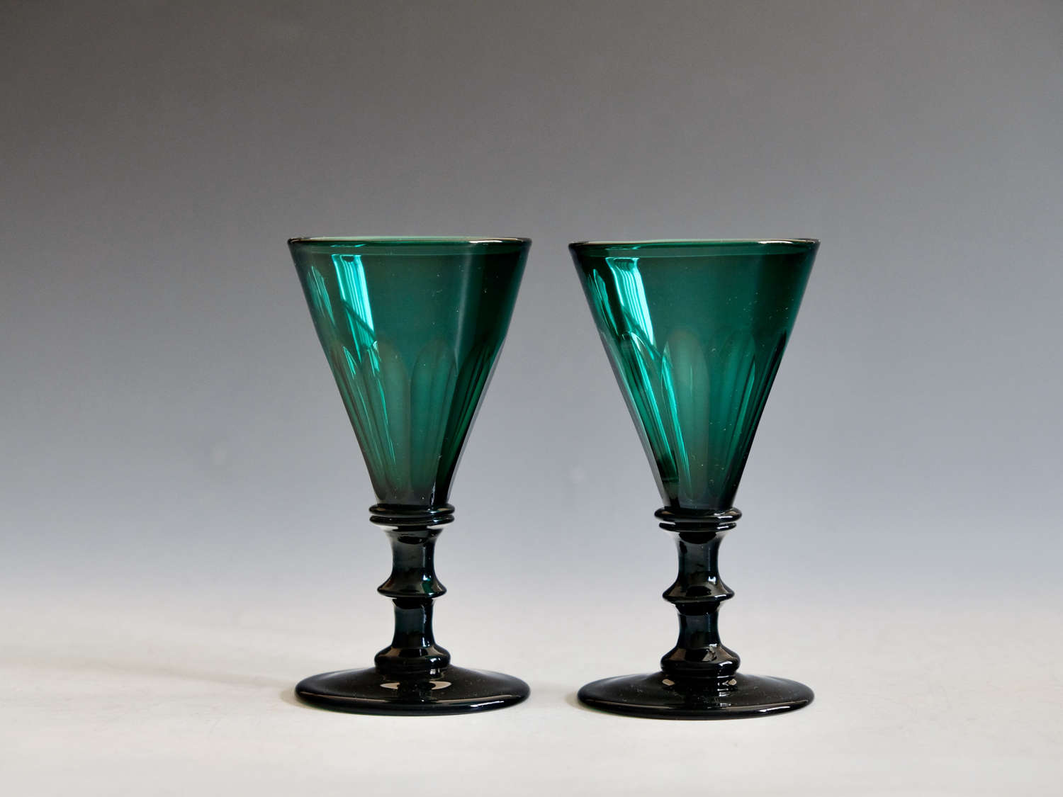 Antique glass green wine glasses pair English c1830