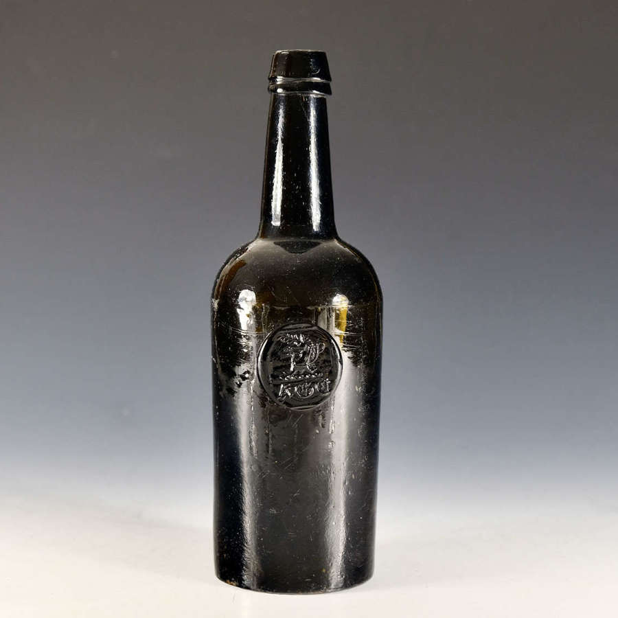 Antique glass sealed wine bottle English c1820
