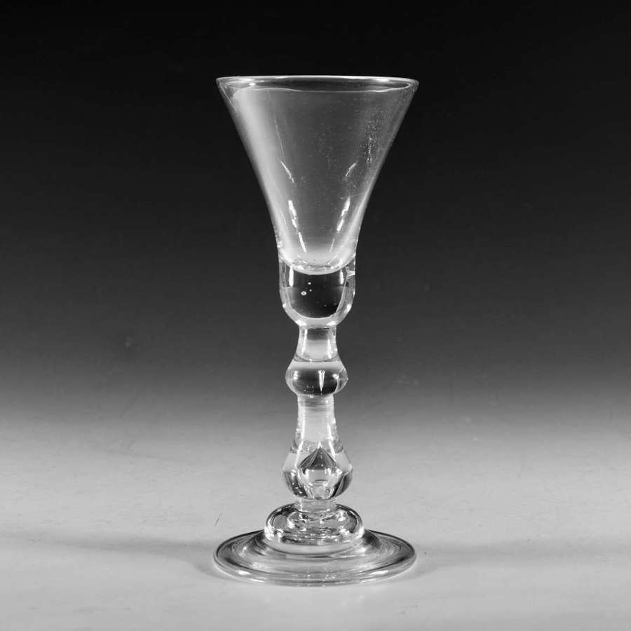 Antique glass baluster wine glass English c1725-30