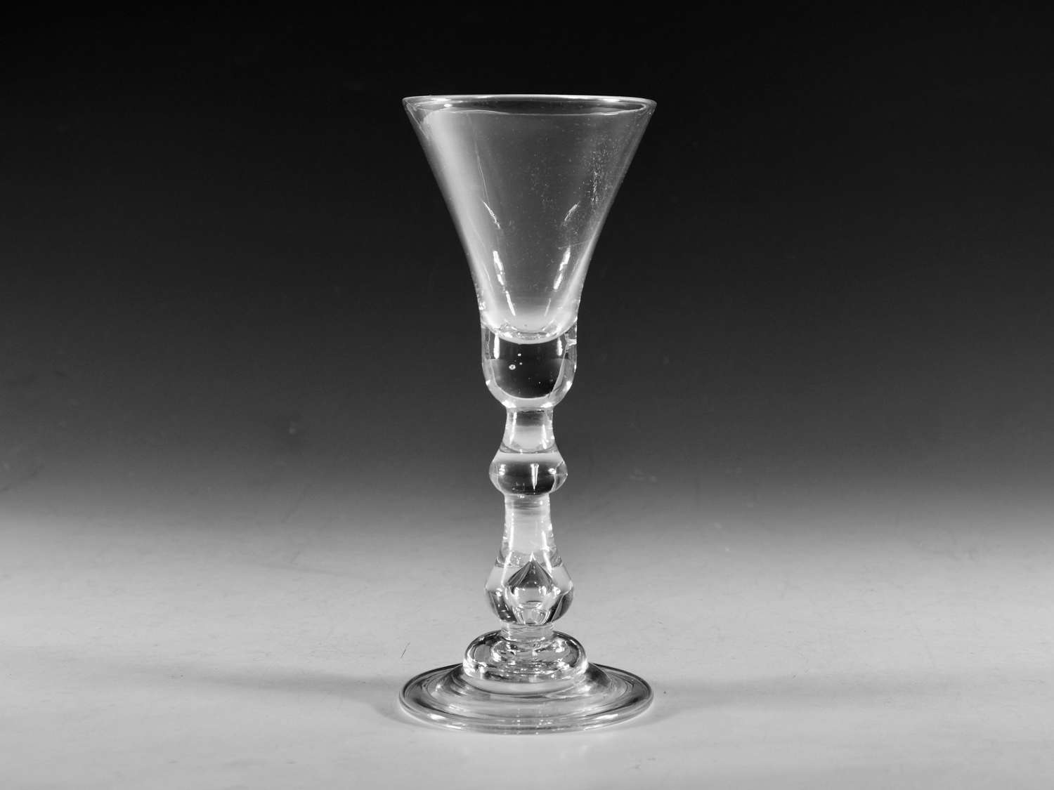 Antique glass baluster wine glass English c1725-30