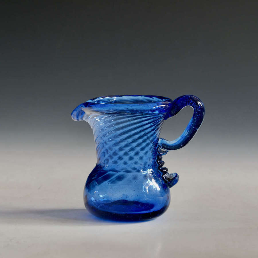 Antique glass blue cream jug English c1820