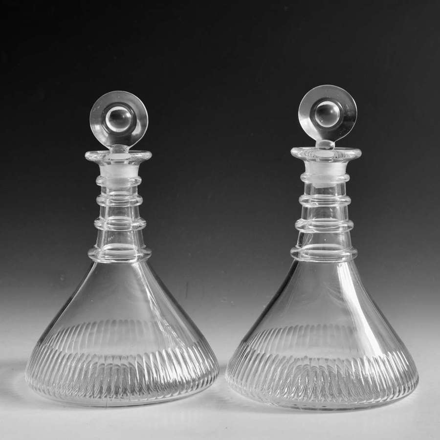 Antique glass ship's decanters pair English c1830