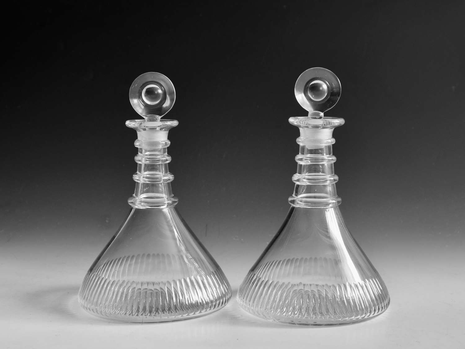 Antique glass ship's decanters pair English c1830