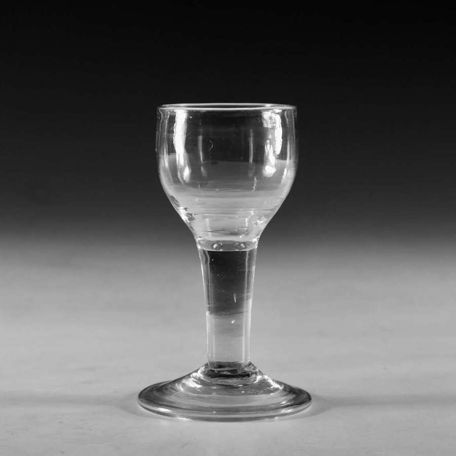 Antique glass dram glass plain stem folded foot English c1770