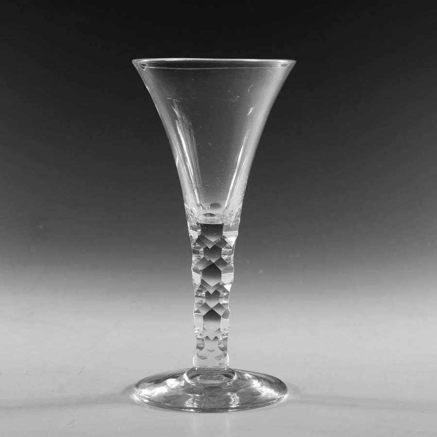 Antique glass facet stem wine glass English c1770