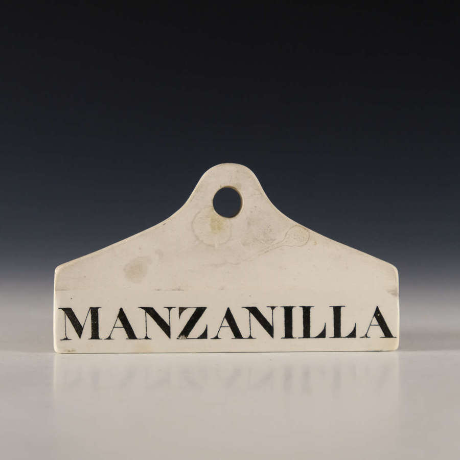Bin label Manzanilla English Mid 19th century