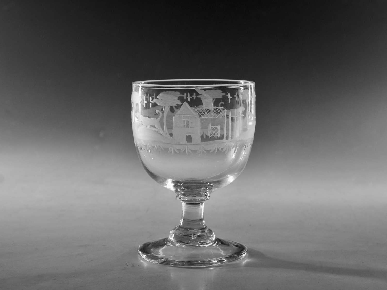 Antique glass rummer hunting English c1810