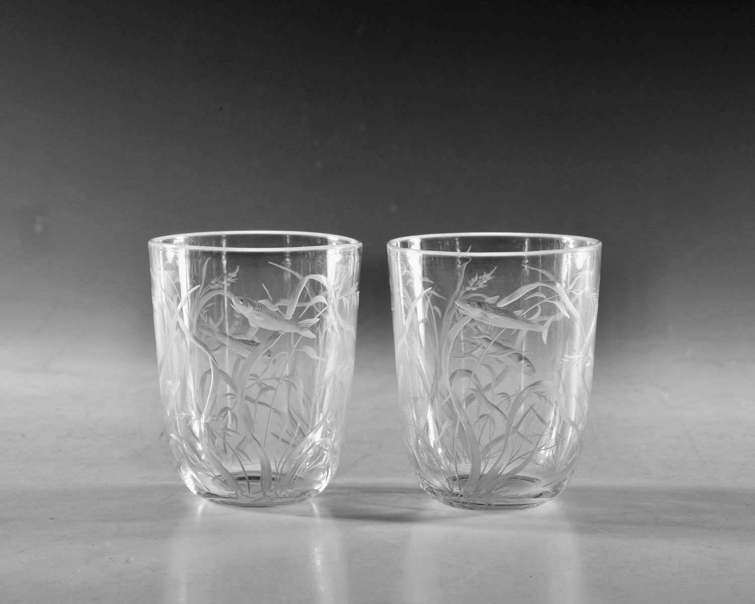 Antique glass tumbler pair engraved English c1880