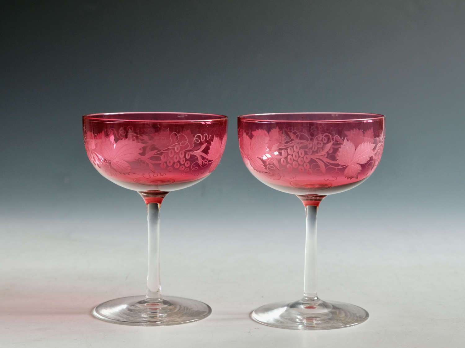 Antique glass champagne glasses pair English c1870