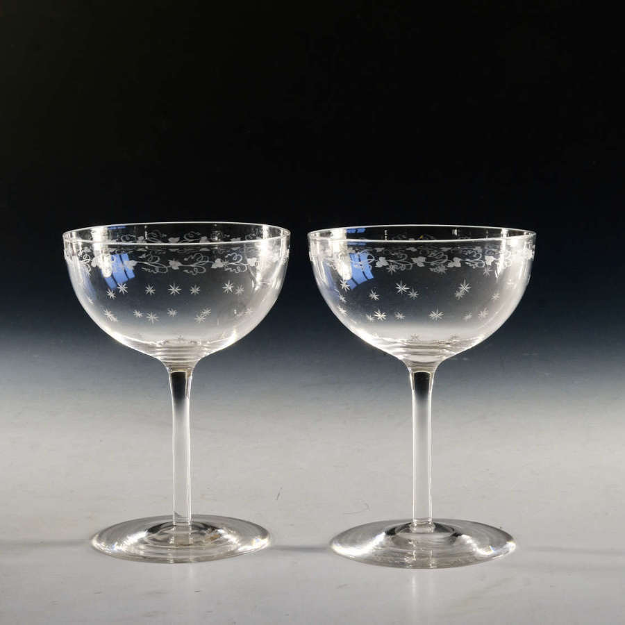 Antique glass champagne glasses pair English c1880