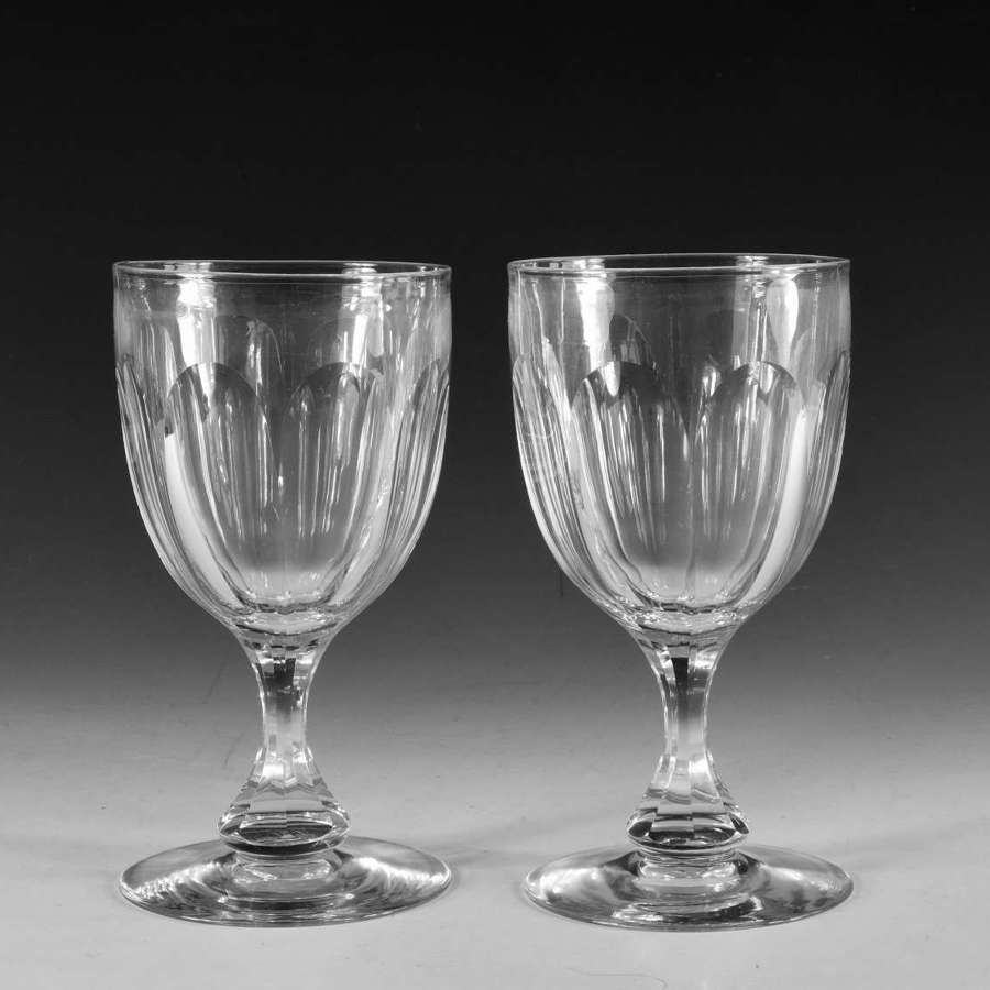 Antique glass goblets cut glass pair c1860