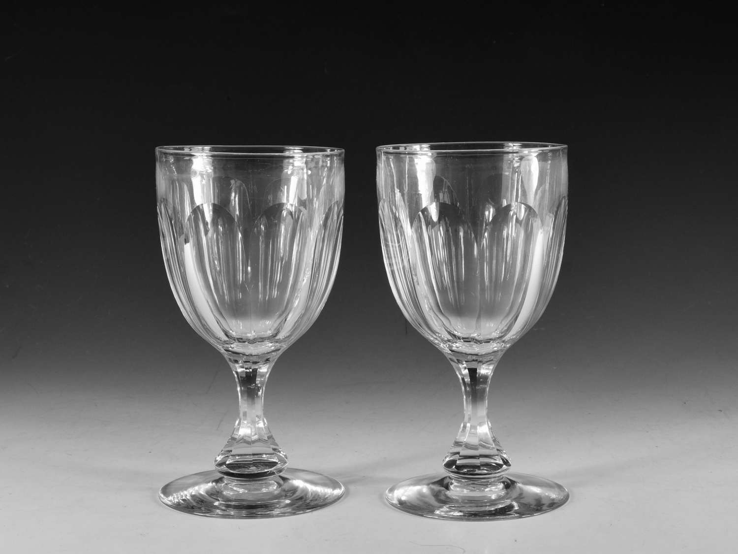 Antique glass goblets cut glass pair c1860