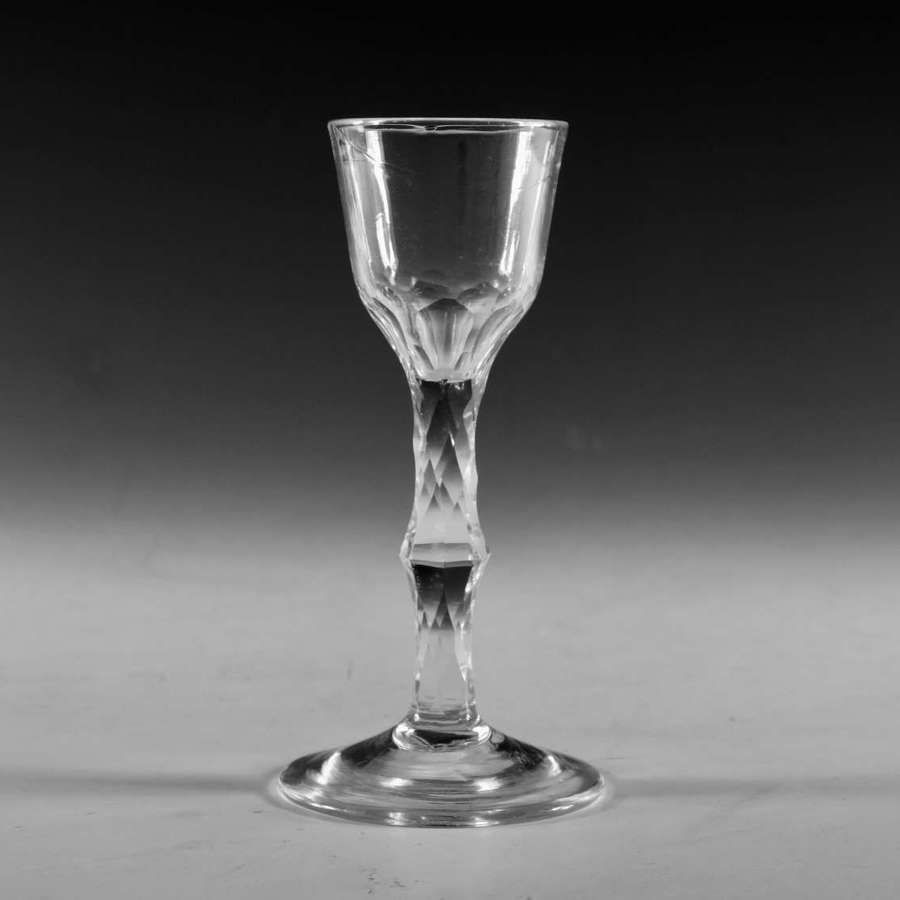 Antique glass facet stem wine glass English c1780