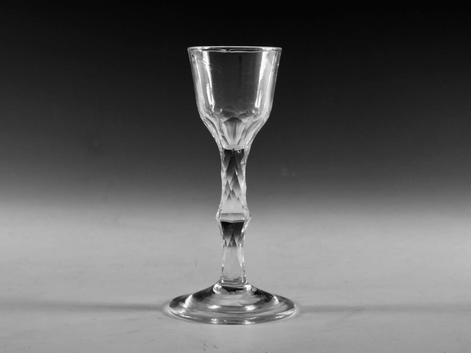 Antique glass facet stem wine glass English c1780