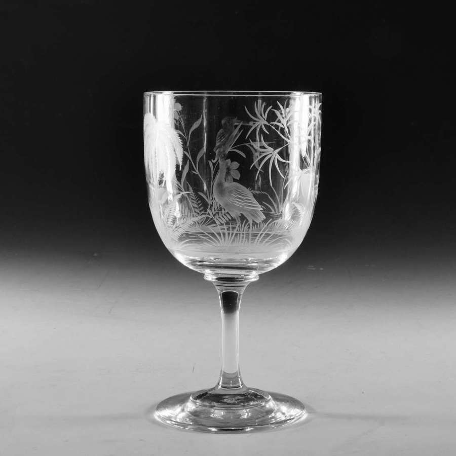 Antique glass engraved goblet Joseph Keller c1880