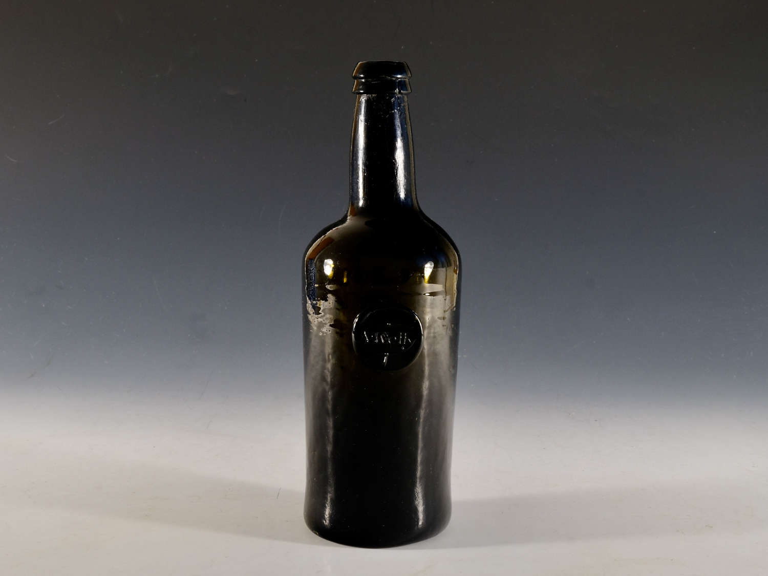 Antique glass sealed wine bottle A Kelly c1790 - 1800