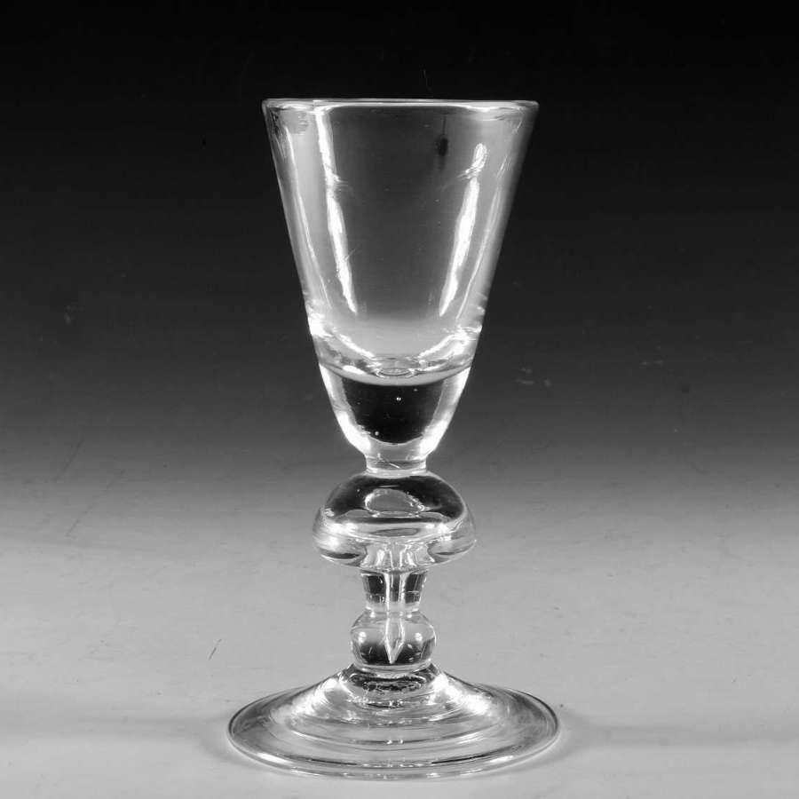 Antique glass baluster wine glass mushroom knop English c1710-20
