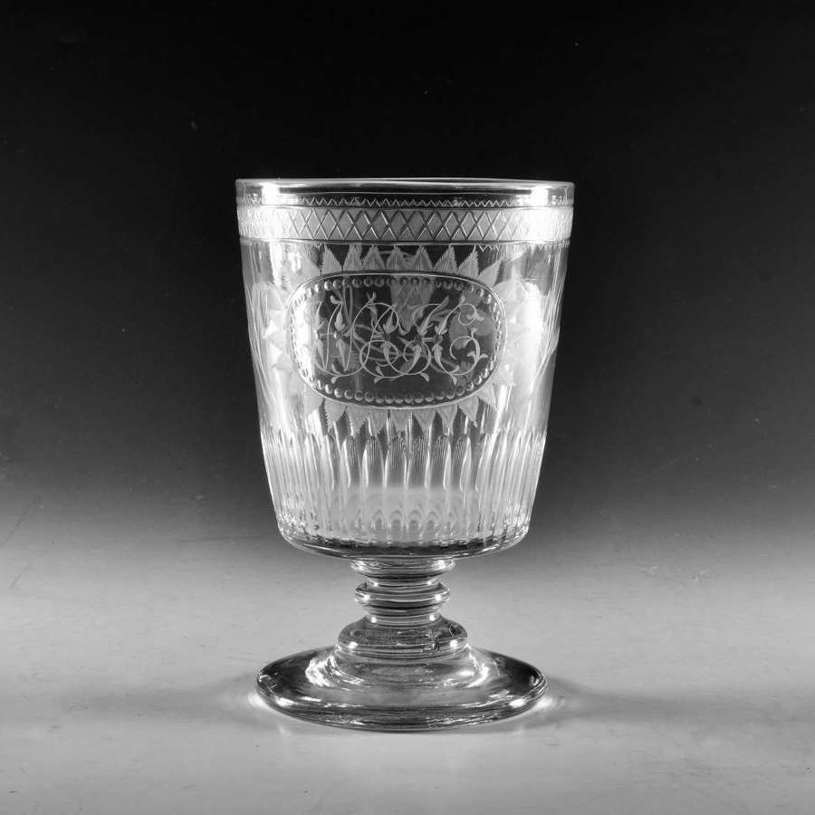 Antique glass engraved rummer English c1820
