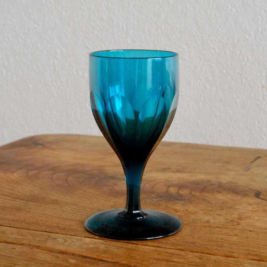 Antique glass wine glass teal English c1830