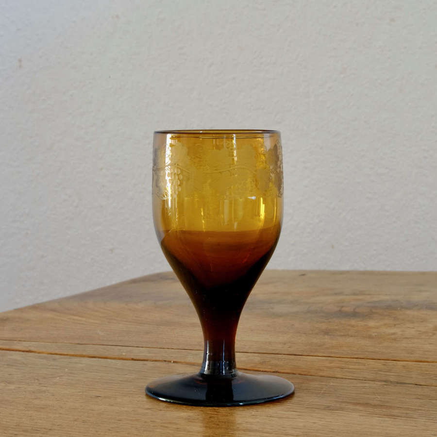 Antique glass amber wine glass English c1840