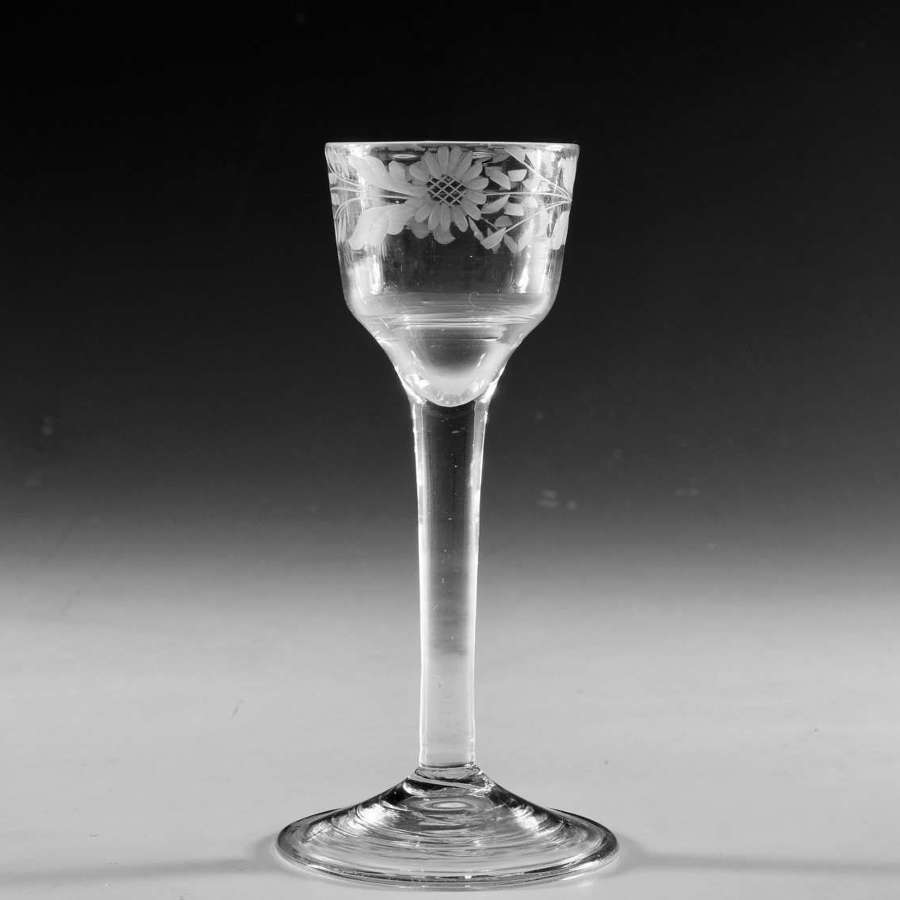 Antique glass plain stem wine glass English c1760