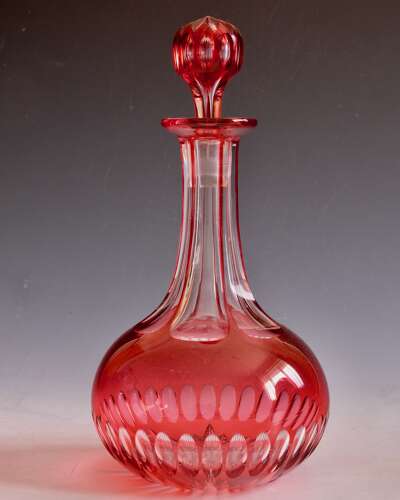 Antique glass - decanter ruby overlay English c1860