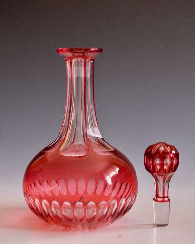 Antique glass - decanter ruby overlay English c1860