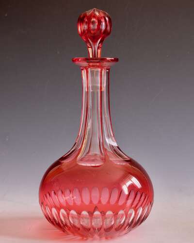 Antique glass - decanter ruby overlay English c1860