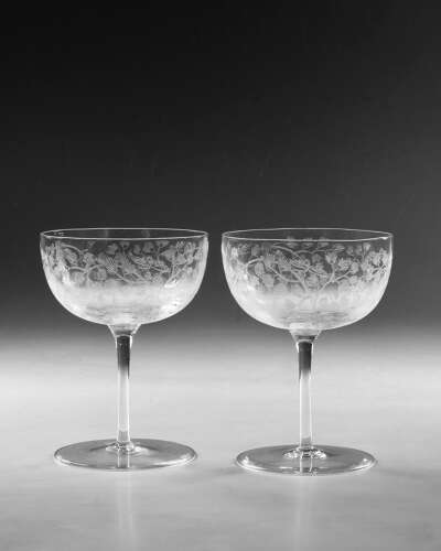 Antique champagne glasses nine English c1900