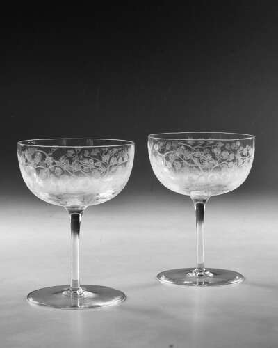 Antique champagne glasses nine English c1900