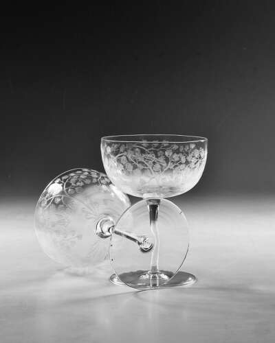 Antique champagne glasses nine English c1900