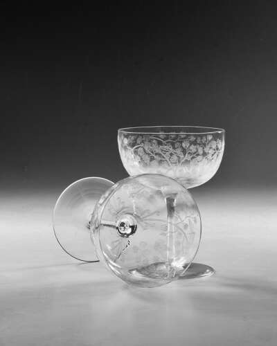 Antique champagne glasses nine English c1900