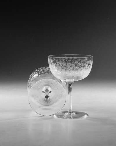 Antique champagne glasses nine English c1900