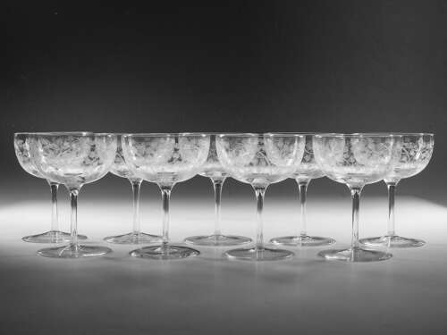 Antique champagne glasses nine English c1900
